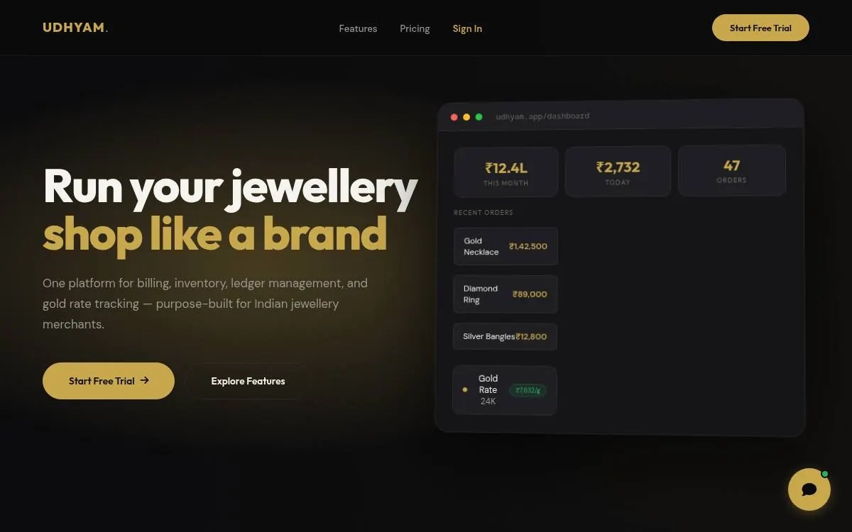 Udhyam sample jewellery dashboard